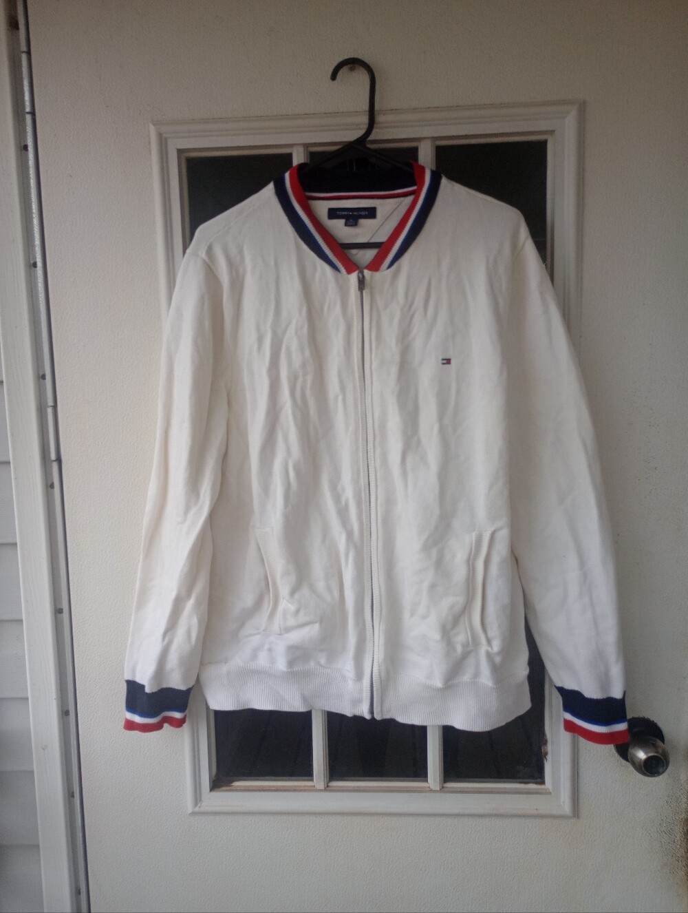Y2K Tommy Hilfiger Men’s XL Full Zip Track Jacket Retro White Flag Logo Trim.
